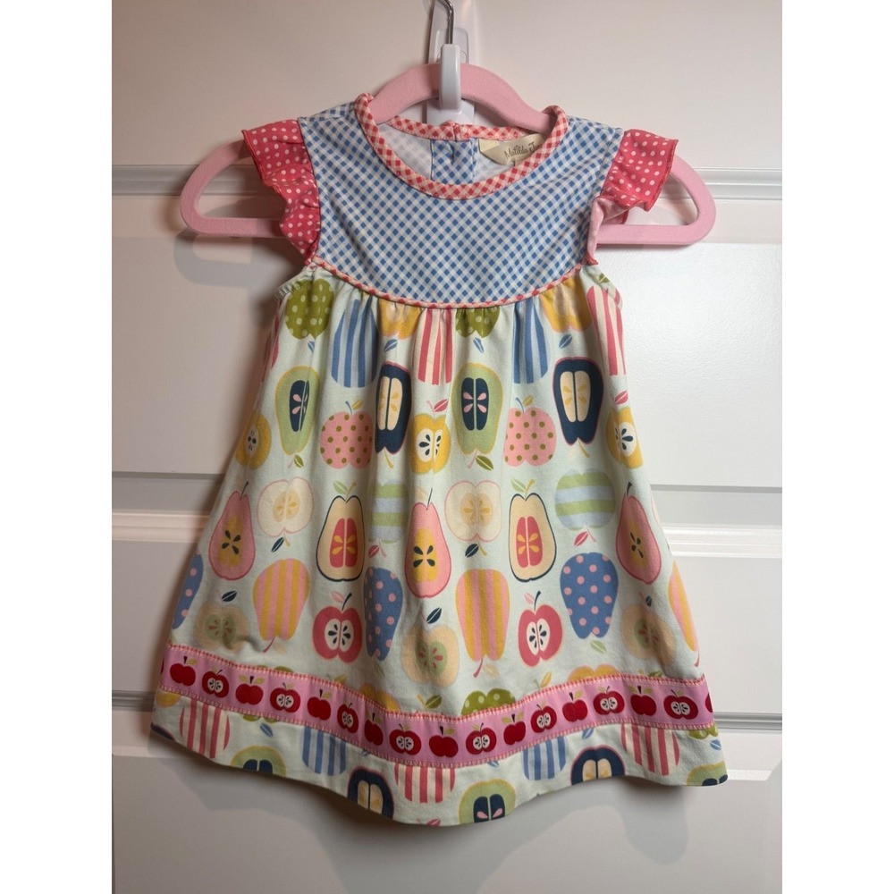 28.Matilda Jane Baby Girl Fruit Print Mixed Media Dress 12-18 Months  Gingham